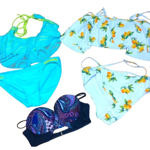 Swimsuit Pieces Bundle Size Medium Floral Paisley Neon - Picture 1 of 9